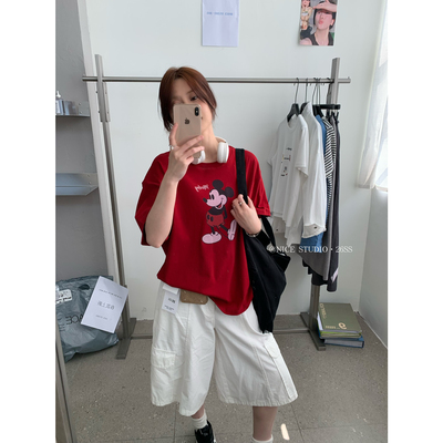 奶思家NICE STUDIO-2026夏上新韩系米奇印花宽松百搭短袖T恤1211