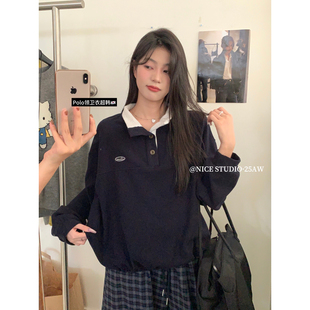 韩系拼色中领宽松百搭卫衣女L091 STUDIO 2025秋季 奶思家NICE