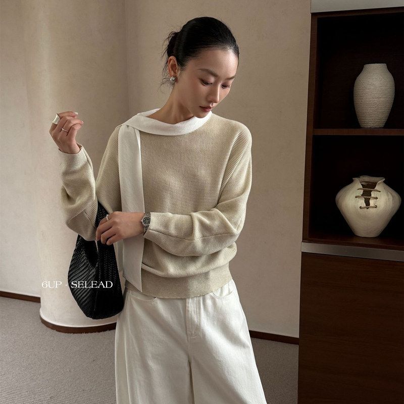 UP秋冬韩系老钱风极简坑条飘带