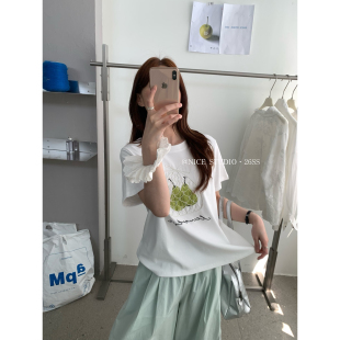 韩系工艺雪梨印花短袖 2026夏上新爆款 T恤1218 STUDIO 奶思家NICE