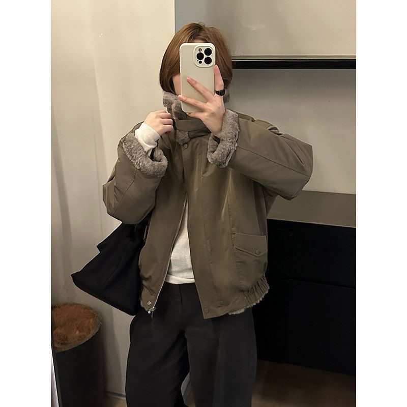 【MMC】短款外套女2025冬季新款加厚加绒正反两穿立领夹克82056