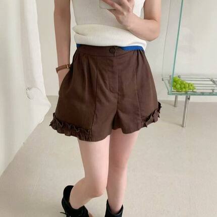 苏珊SUSAN 2026夏季新款韩版百搭高腰木耳边宽松休闲短裤女5205S