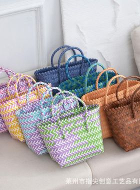 PP手工编织菜篮子包包伴手礼篮子大容量通勤百搭休闲编织包手提包