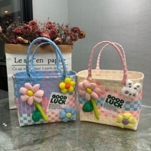 塑料编织礼品篮儿童生日伴手礼回礼篮出门手提篮沙滩包托特女包