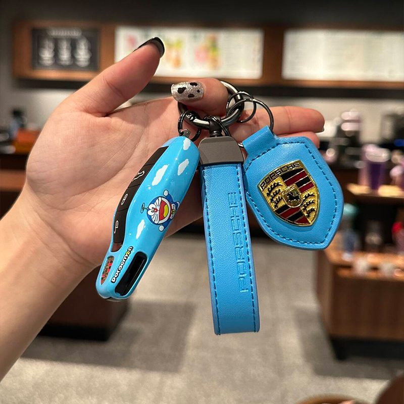 适用于保时捷钥匙壳哆啦A梦卡宴Macan718帕拉梅拉911Taycan钥匙扣