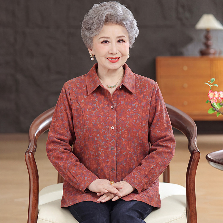 中老年妈妈纯棉春秋薄款碎花衬衣
