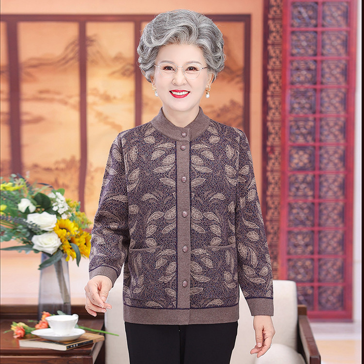 奶奶妈妈秋冬加绒加厚毛衣开衫
