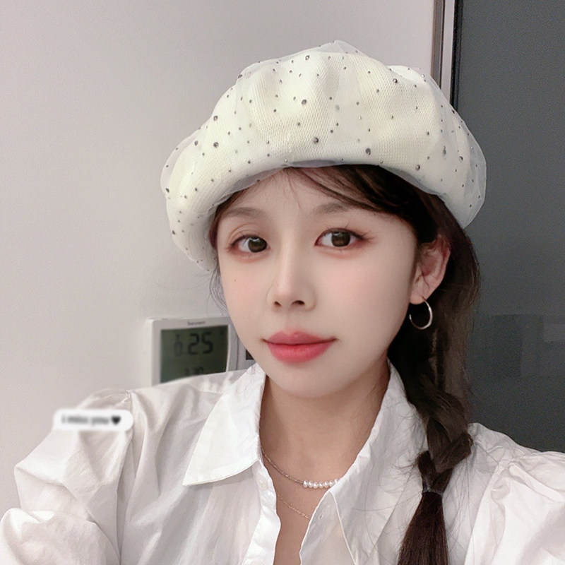 2025新春夏韩版镂空针织贝雷帽子女云朵百搭显脸小水钻网纱画家帽,服饰配件/皮带/帽子/围巾,帽子,淘宝优惠券,粉丝福利购,淘宝优惠卷