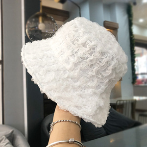 韩系ins网红渔夫帽子女网纱气质百搭褶皱春夏遮阳防晒潮日系盆帽