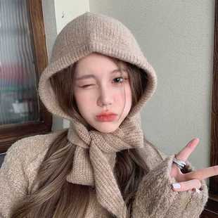 新款巴拉克拉法帽子女秋冬保暖护耳毛线帽围脖一体针织护耳雷锋帽