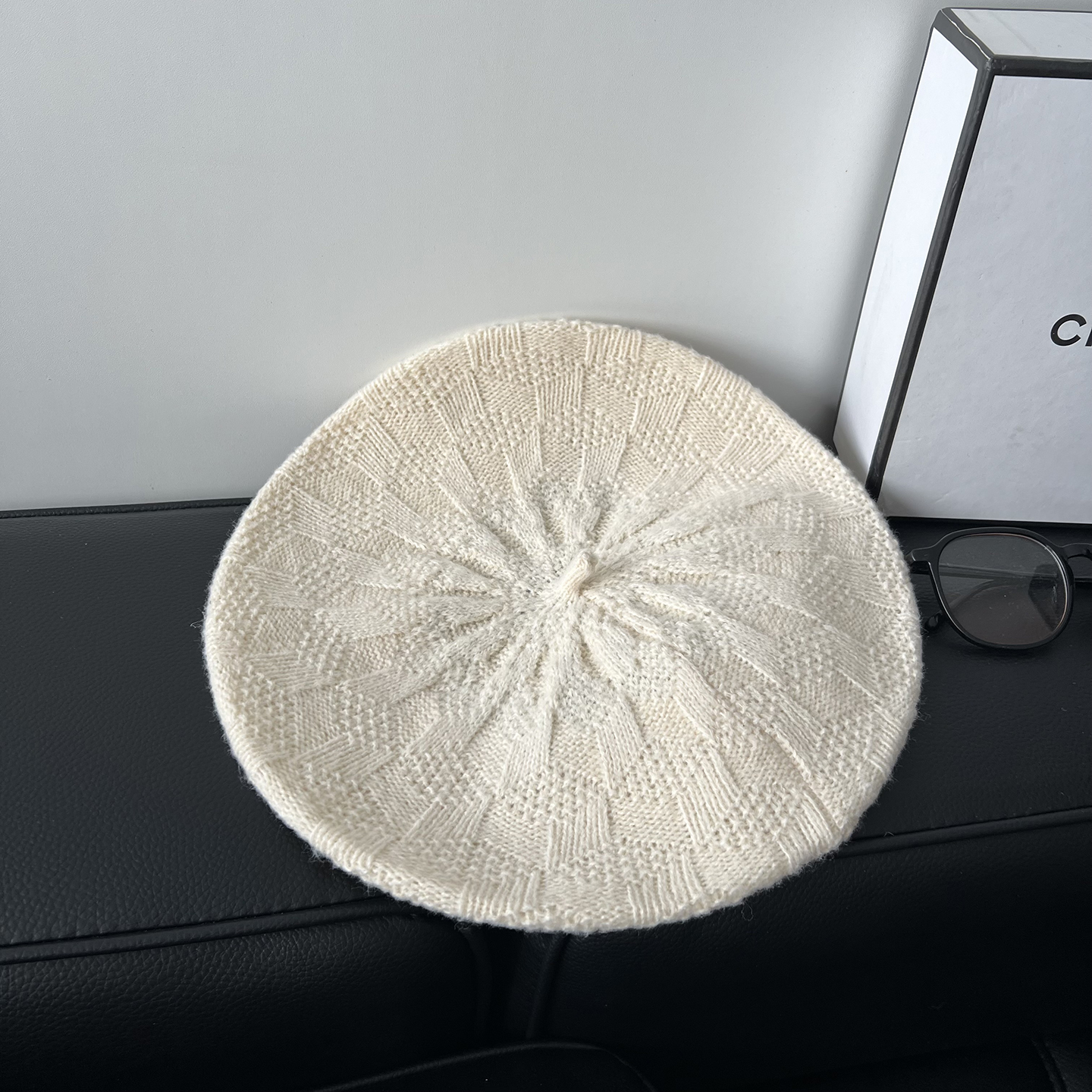 日系米色大版型针织贝雷帽