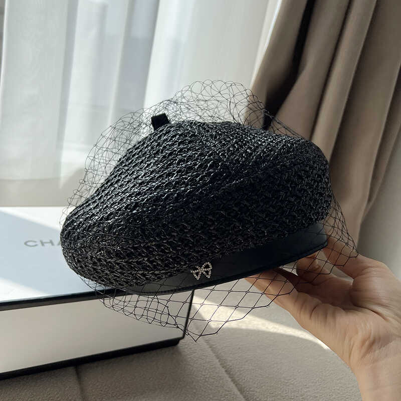 贝雷帽子春夏女网纱时尚百搭