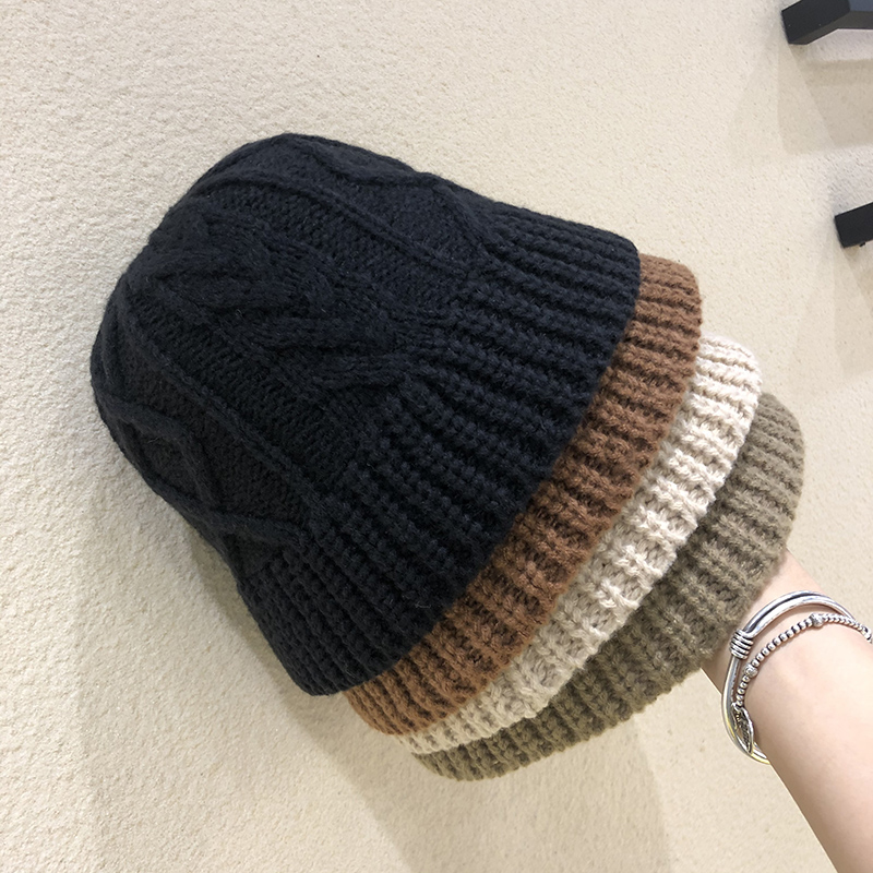 韩国针织水桶帽子冬季ins勾花潮
