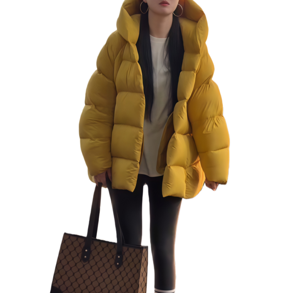 2025冬季新款韩系减龄慵懒风直筒中长款纯色连帽蓬松羽绒服外套女