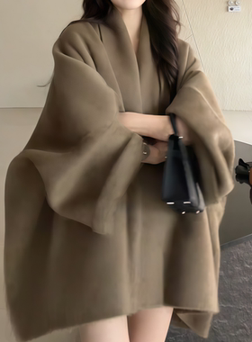 冬季复古风斗篷款长袖毛呢外套女