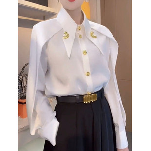 2025新款衬衫女初秋尖领气质设计感小众白色衬衣百搭上衣长袖雪纺