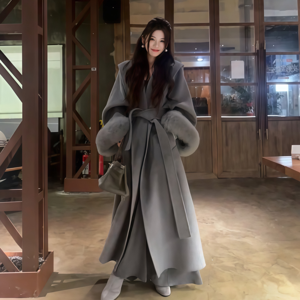 气质高级感灰色毛呢外套大衣女装