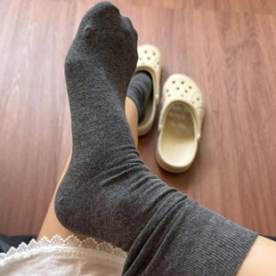 长绒棉袜子纯色百搭无骨缝合薄款 夏季 透气堆堆袜ins韩系棉中筒袜