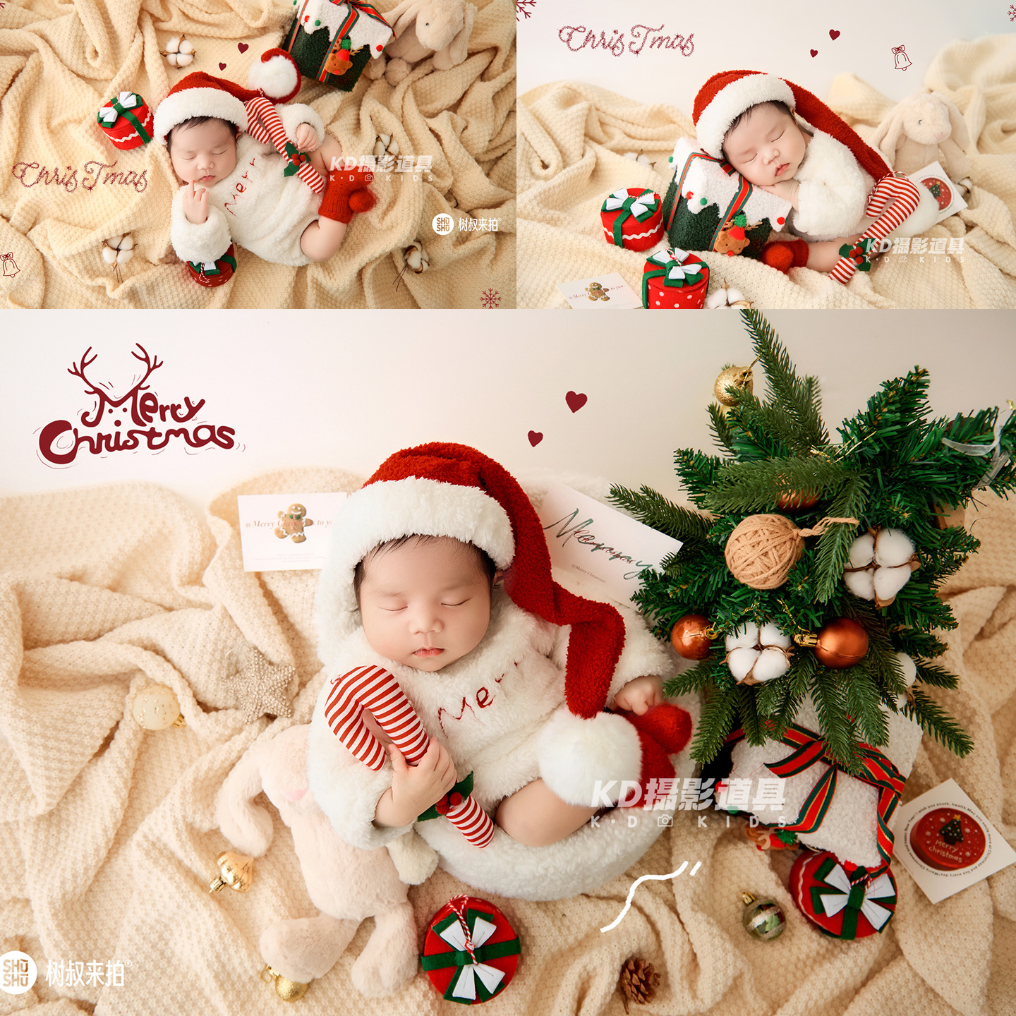 圣诞儿童摄影服装新生儿拍照衣服KD满月婴儿道具影楼初生宝宝主题
