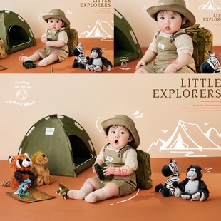 kd道具儿童摄影服装 周岁婴儿拍照衣服影楼丛林帐篷主题背景正版