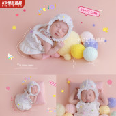 KD满月毛线球道具新生儿摄影服装 初生婴儿拍照衣服影楼月子照主题