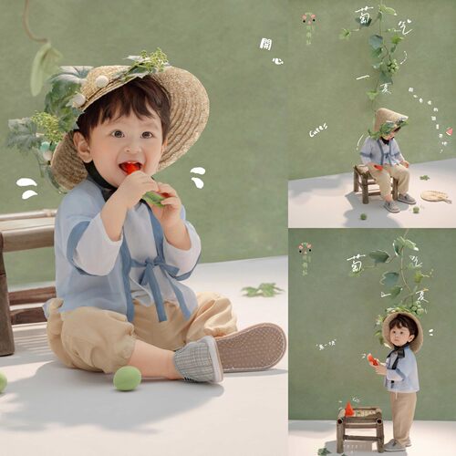 儿童摄影主题服田园风周岁拍照衣服影楼婴儿复古拍摄汉服套装新款