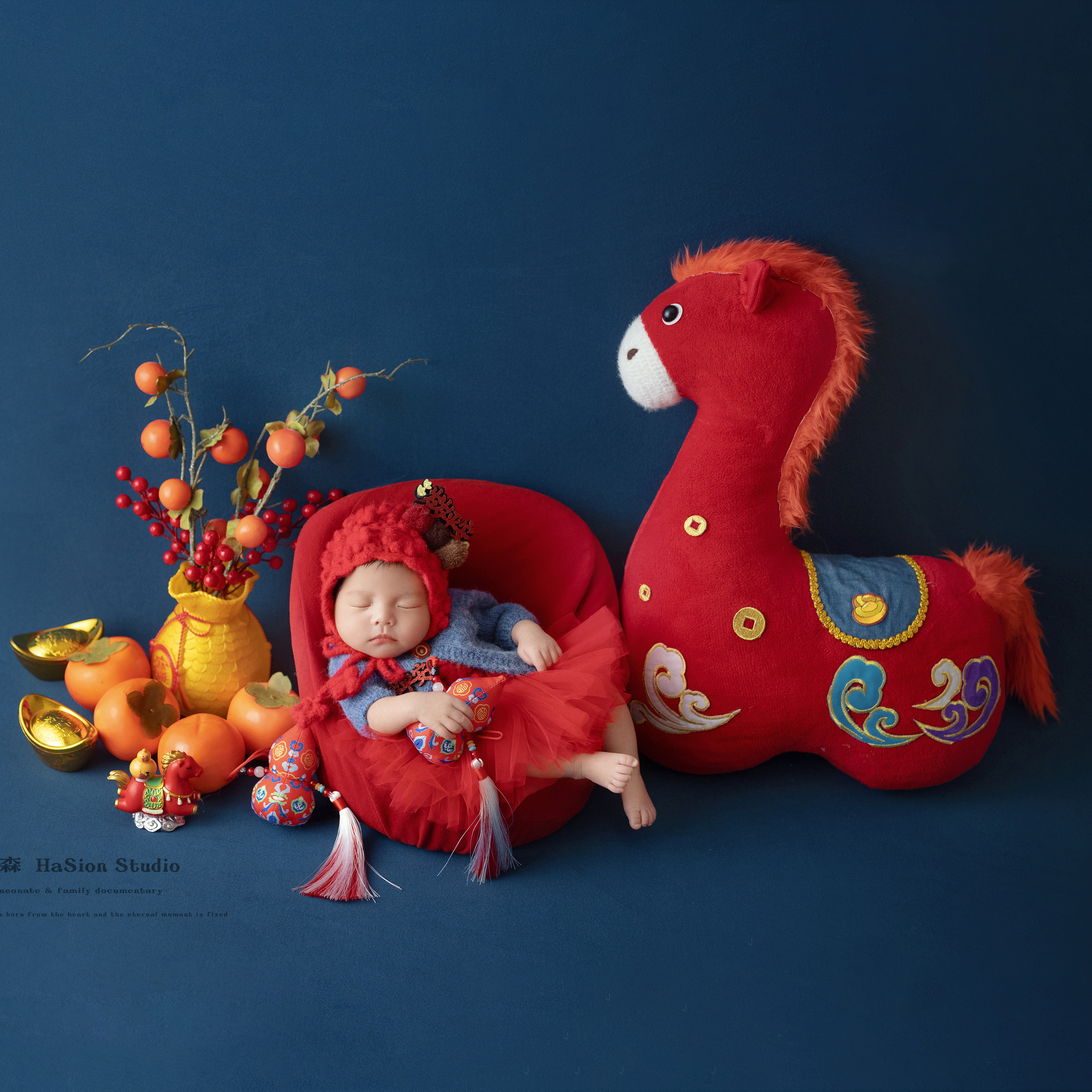 满月道具新生儿摄影服装马宝宝拍照衣服影楼马年月子照主题正版