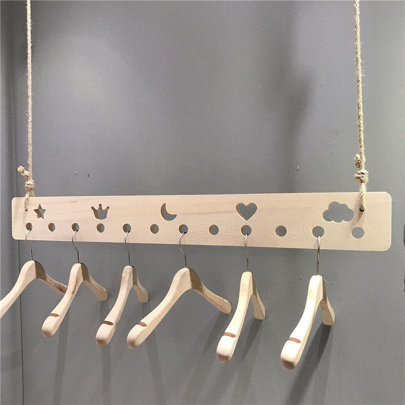 服装店吊挂衣架实木挂衣杆童装店悬挂货架吊架橱窗墙上壁挂展示架