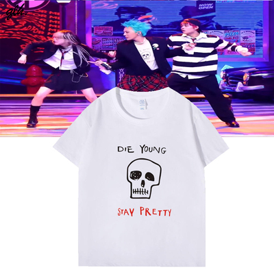 2025权志龙too bad打歌GD同款卡通骷髅头印花短袖纯棉男女T恤新款