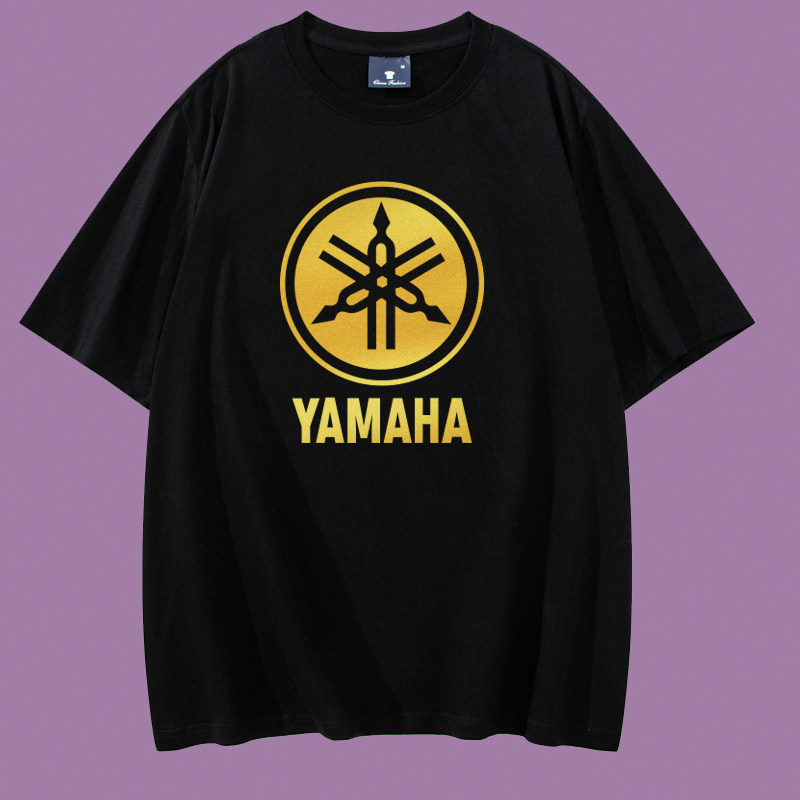 YAMAHA字母印花圆领短袖T恤摩托车迷衣服赛车纯棉短袖印字LOGO