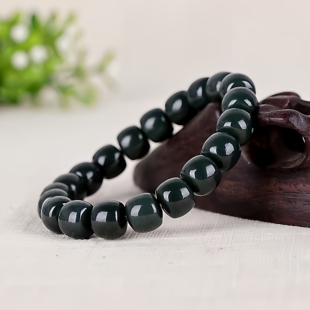 天然正品和田玉黑青直切老型珠手串男女款玉石手链手串玉佩证书
