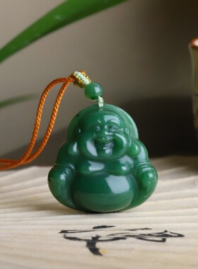 宛玉尊和田玉碧玉佛公吊坠