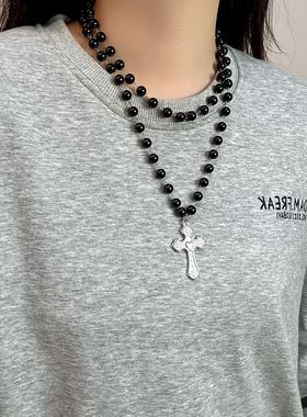 暗黑十字架项链y2k亚文化辣妹锁骨链甜酷哥特Lolita毛衣链配饰品
