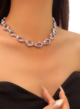 欧美跨境饰品椭圆形链条首饰个性时尚朋克风街拍项链毛衣链