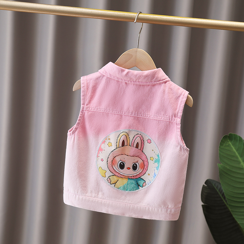 渐变女童牛仔马甲卡通宝宝背心2025春夏新款薄款婴儿童马夹外穿
