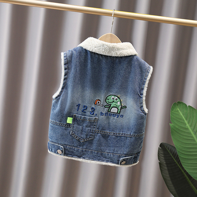 牛仔马甲男童春秋冬加绒坎肩儿童2025新款中大童加厚马夹背心外穿