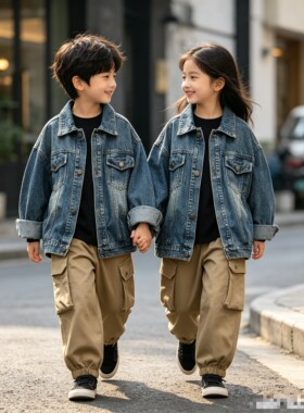 秋季新品 男童女童 蓝灰 宽松牛仔外套  110-160 440元