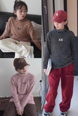 Half modern男童女童 黑条粉条咖条 发热条纹半高领打底衫238元