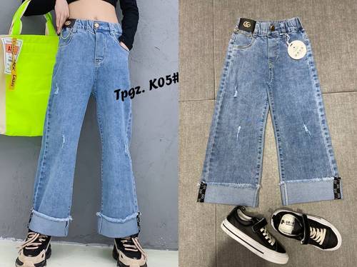 调皮公主品牌春装女童蓝色阔腿裤