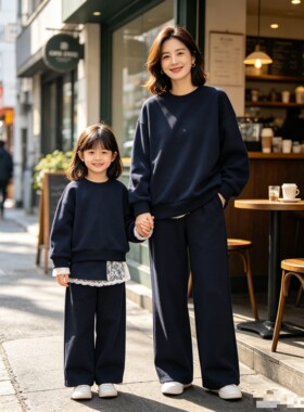 秋季新品 女童可亲子 藏青 卫衣+屁帘直筒裤可收口调节 3件套 599