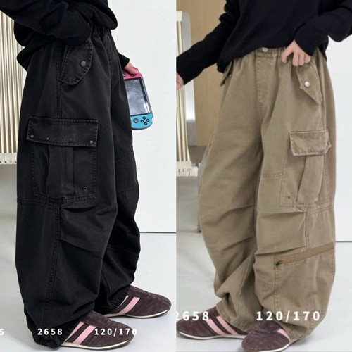 秋季新品 男童女童可亲子 黑色卡其长裤工装裤裤脚可收口双用 298