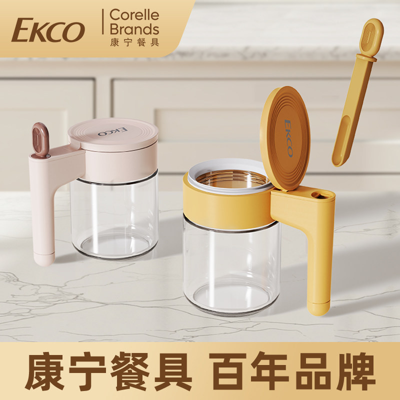 康宁玻璃调味罐料勺分离调料罐家用厨房玻璃密封自动开合收纳盐盒图片