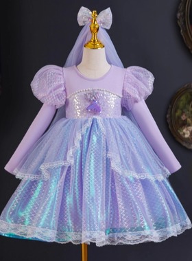 美人鱼公主裙女童秋装高端小女孩生日礼服裙子洛丽塔蓬蓬纱裙新款