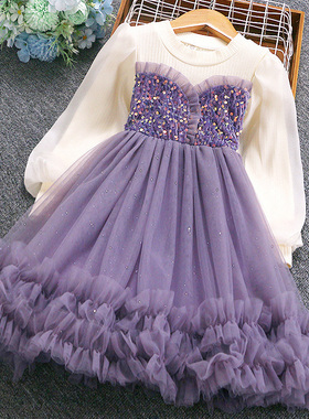 女童紫色连衣裙儿童生日蓬蓬裙子洋气纱裙子小女孩公主裙2025春季