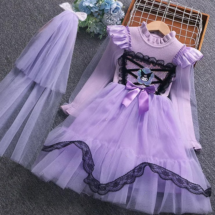 女童库洛米公主裙洛丽塔毛衣裙2025秋冬款儿童生日蓬蓬裙网纱裙子