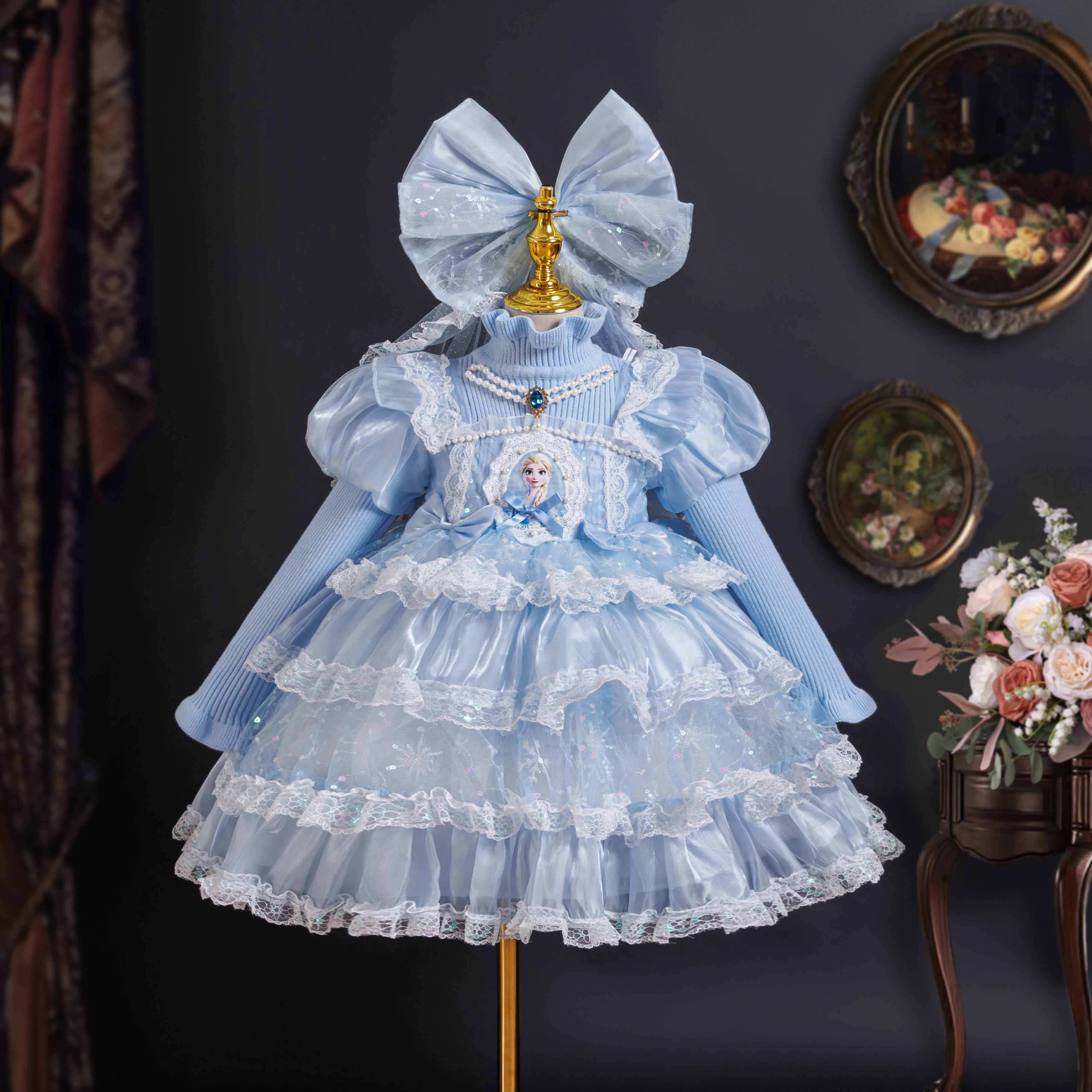 圣诞节儿童毛衣裙爱沙公主裙女童连衣裙艾莎洋气裙子2025秋冬新款