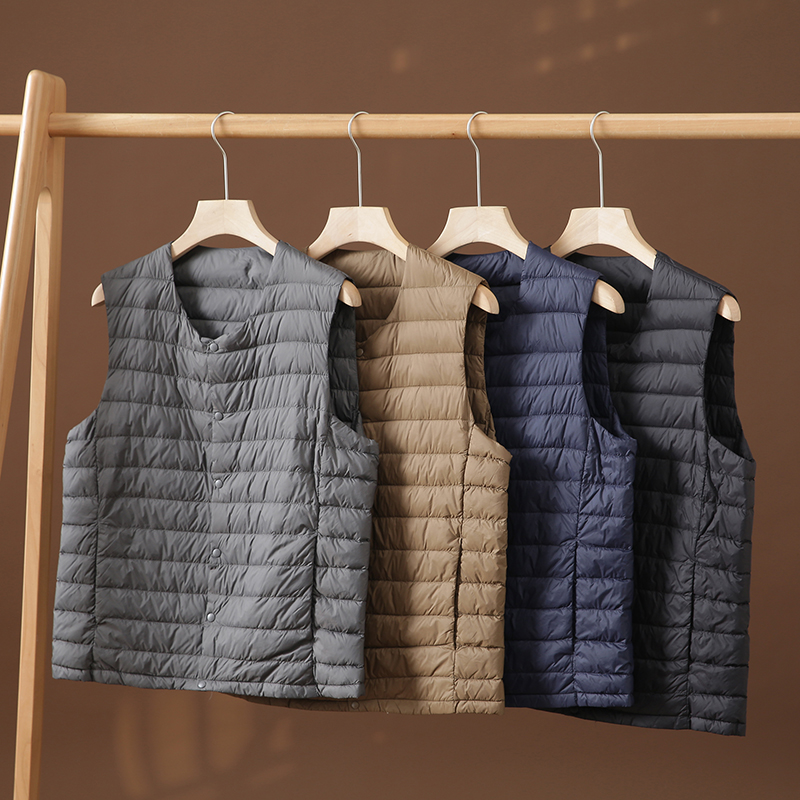 送收纳袋轻薄V领单排扣保暖羽绒马甲秋冬季修身分仓充绒鸭绒背心