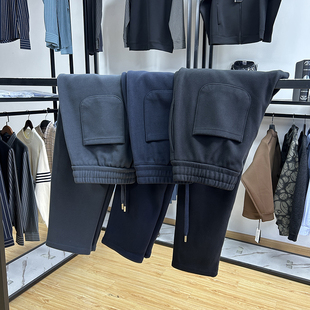 直筒纯色休闲长裤 羊毛 桑蚕丝混纺亲肤舒适保暖加绒系带抽绳卫裤