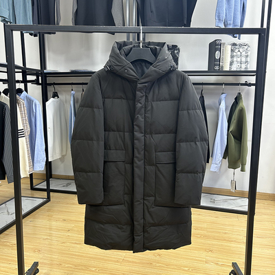 90白鸭绒商务休闲通勤加厚保暖连帽中长款羽绒服冬季防风防水外套