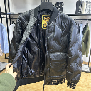 压胶印花哑光亮面棒球领羽绒服秋冬季 潮流90绒防水保暖外套男 时尚